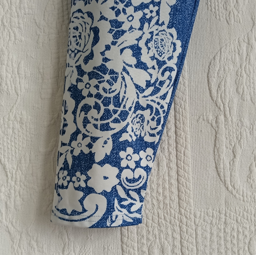 Faux Crochet Jeggings Denim Look Legging Floral Stretchy Casual Plus Bohemian 1X - Picture 6 of 11